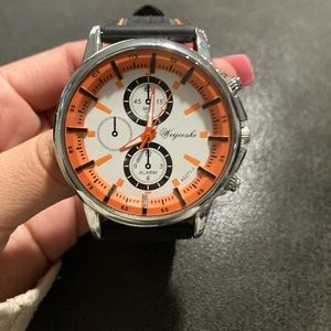 Black orange and brown watch